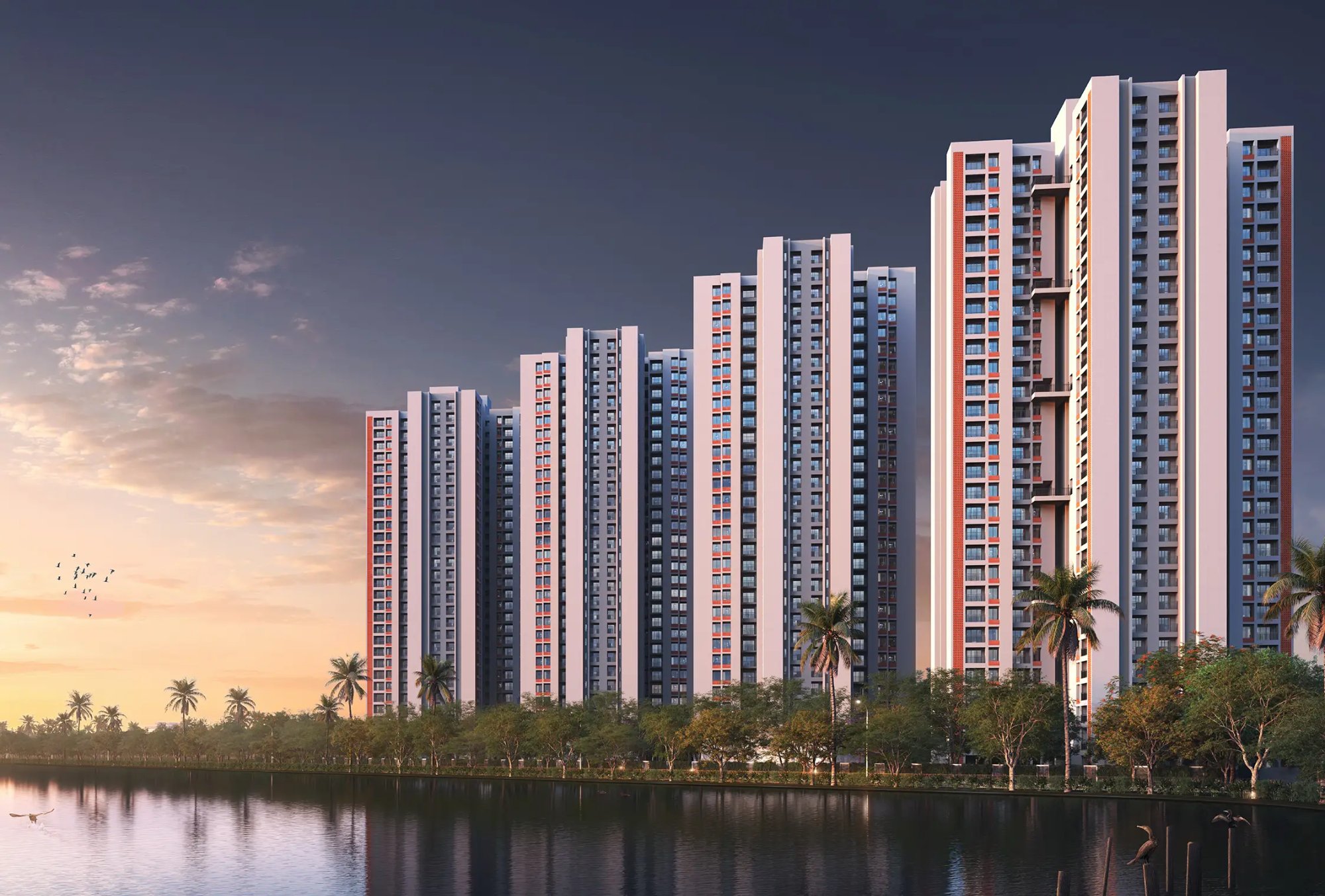 DTC Downtown open landscape with shaded pavilions, walking paths and families